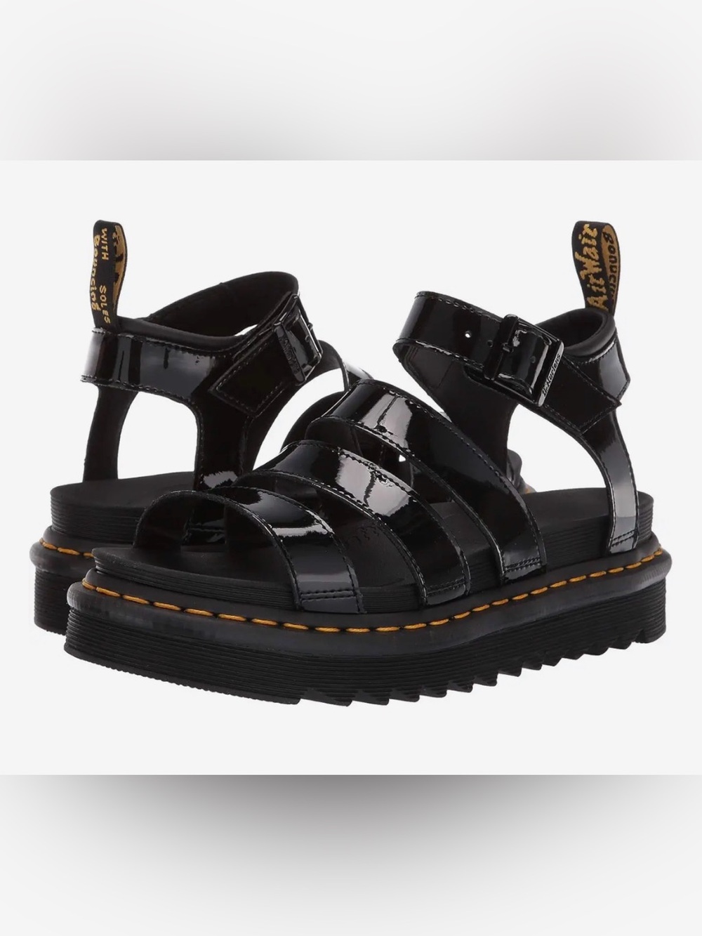 Dr. Martens Blaire Platform Sandals Black Patent Leather Strappy Shoes 9 10